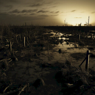 冬季河床湿地落日