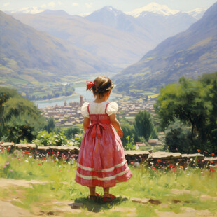 小女孩插画小场景