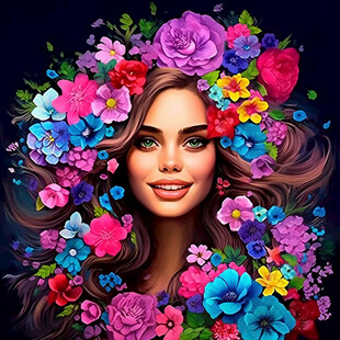 鲜花与美女手绘