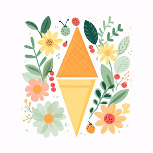 文艺花朵叶子扁平插画