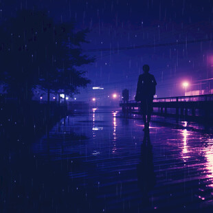 夜晚雨中行走的人