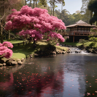 樱花水塘风景