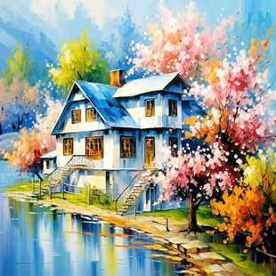 湖边彩绘房子
