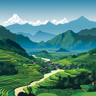 融水县风光插画