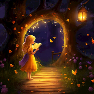 森林里的小女孩插画