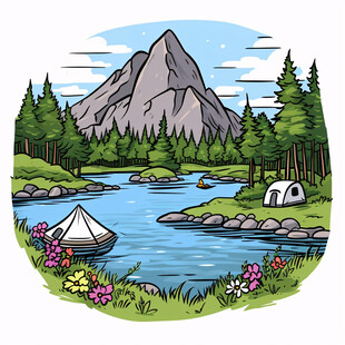 手绘山林露营地