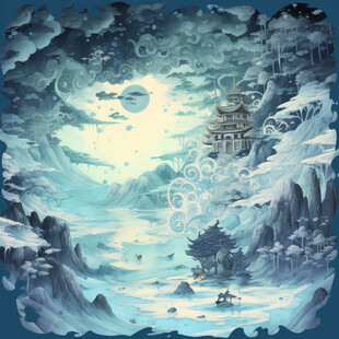 楼阁仙景插画