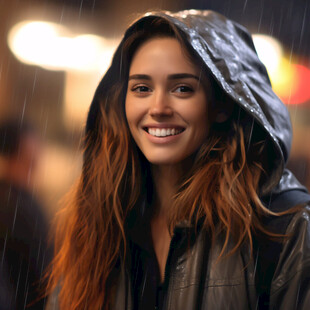 雨中微笑的女孩