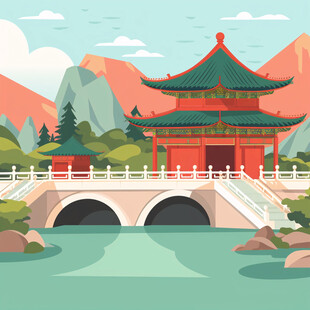 爱晚亭城市插画素材