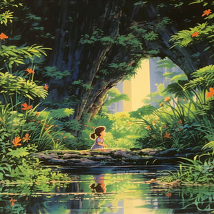 场景插画植物少女