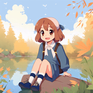 秋游的好小女孩插画