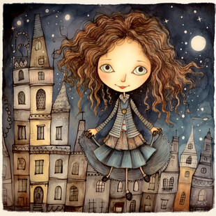 文艺梦境小女孩手绘