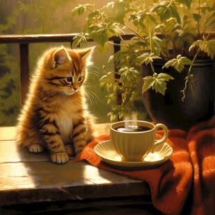 晒太阳的猫插画