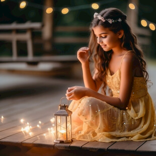 街灯下玩耍的女孩