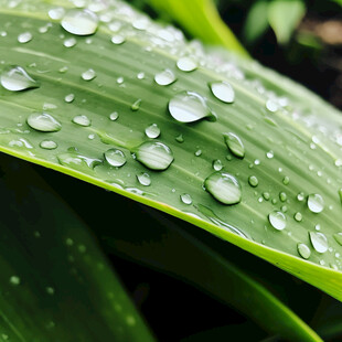 万年青树叶上雨珠