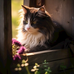 户外玩耍长毛发猫咪