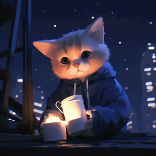 猫喝咖啡插画