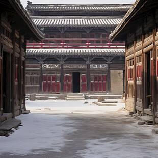 古代宅院雪景