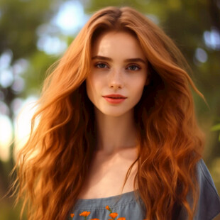 红色头花少女长发