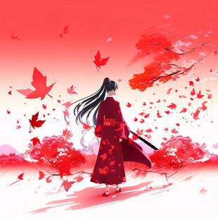 红叶古风插画