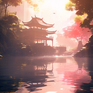 亭台楼阁意境插画