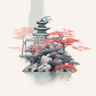 楼阁仙景插画