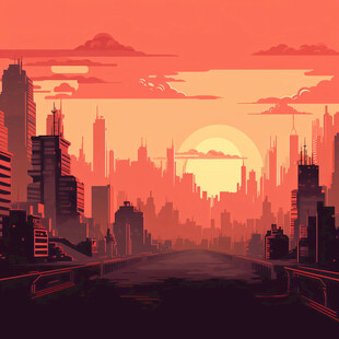 日落城市插画