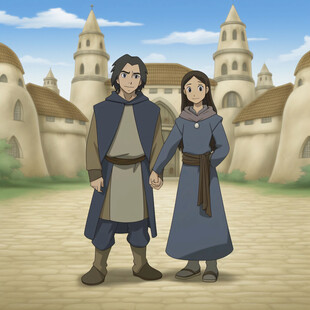 蒙古族人物情侣插画