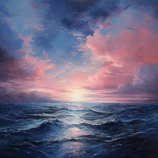 海上日出油画