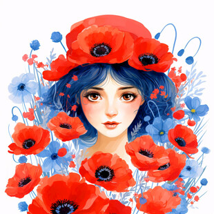 手绘虞美人女孩