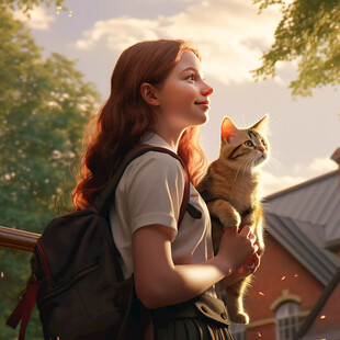 抱猫美女猫插画