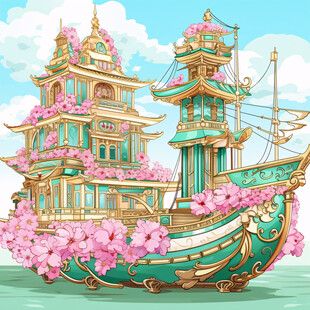 楼阁仙景插画