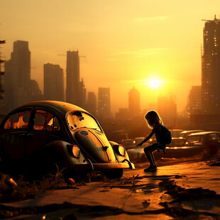 夕阳下辛勤工作的小人