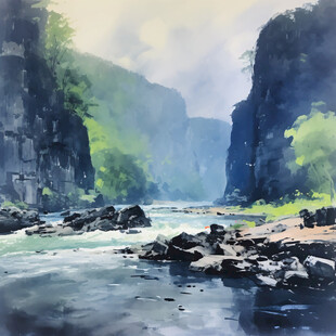 河流水粉画