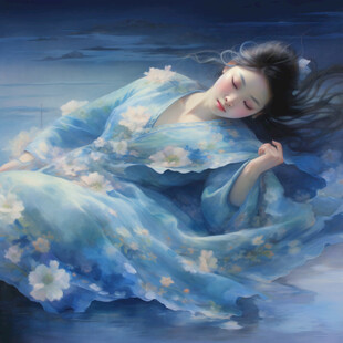 东方睡眠女子插画