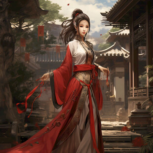 红衣少女设计古风