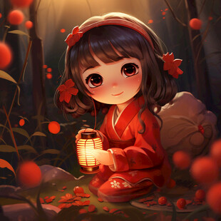 农家小女孩板栗插画