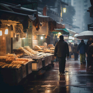 雨中商贩