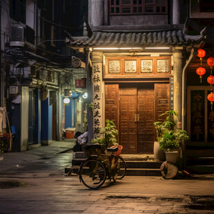 烟火巷子门楼夜景