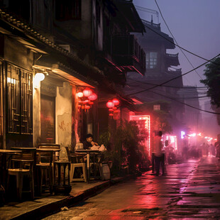 烟雨古街道