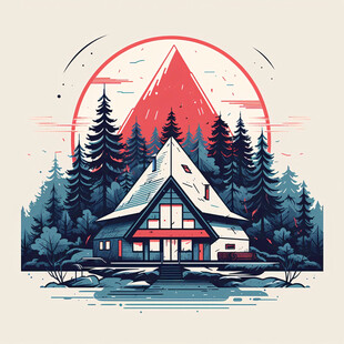 雪山木屋图