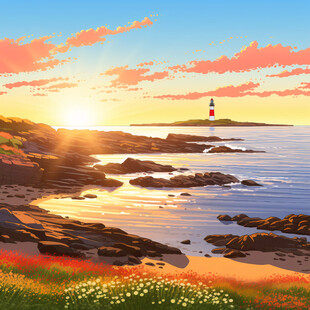 阳光夕阳太阳岩石岸边