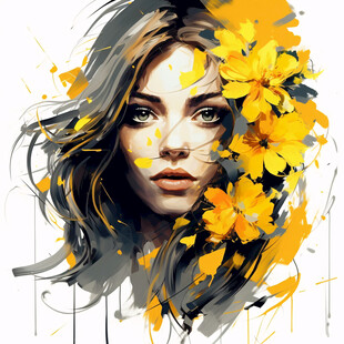 手绘向日葵美女