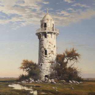 瞭望塔工笔画装饰画