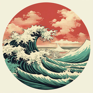 浪花浪涛矢量浮世绘