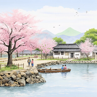 桃花源记古风山水插画