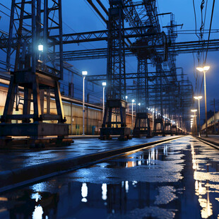 有轨电车站台夜景