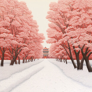 中国城市雪景插画设计