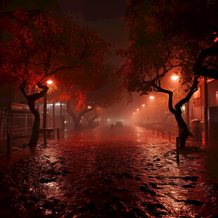 秋雨街道落叶