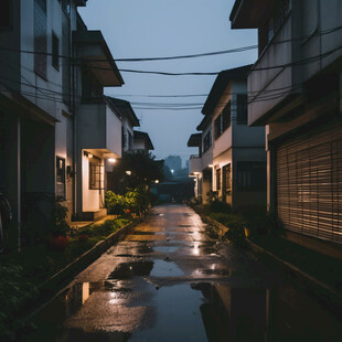 小区雨夜